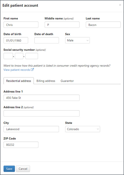 Enter or change the information in the edit patient window. Enter or change the information in the edit patient window.